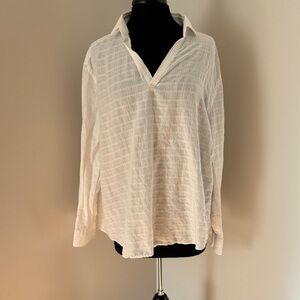 Baird McNutt Murano Relaxed White Textured V-Neck Tunic Top EUC Size XXL